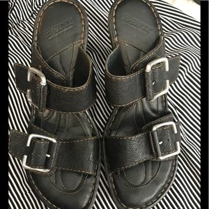 Born Black Leather Heeled Sandals